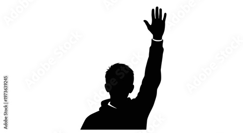 Silhouette of a person raising their hand in a gesture of participation.