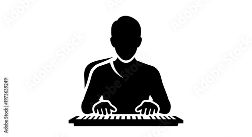 Silhouette of a person playing a keyboard instrument.