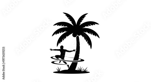 Silhouette of a person performing a dance move with a palm tree.