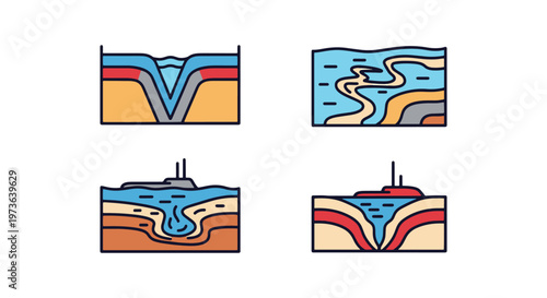 Submarine Canyon Line art minimal abstract shapes
