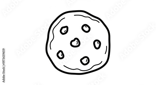 Chocolate chip cookie illustration simple black line drawing on white background sweet treat concept