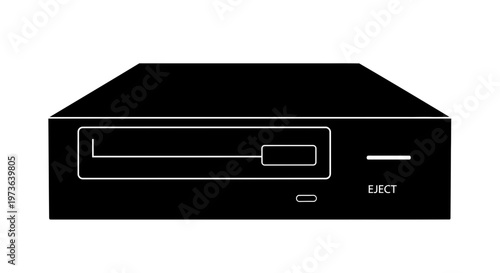 Sleek Black Floppy Disk Drive Silhouette on White Background.