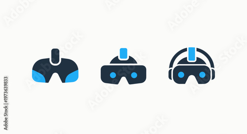 Set of virtual reality headsets and augmented reality glasses icons for digital immersion