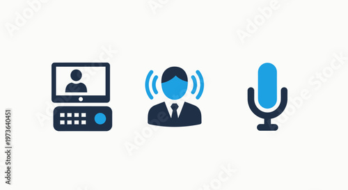 Icons for call, communication, and microphone representing online interaction