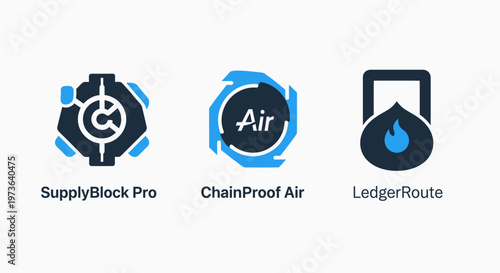 Icons depicting supply chain management, logistics, and data tracking solutions