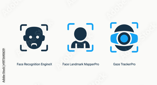 Biometric facial recognition, eye tracking, and user mapping security icons