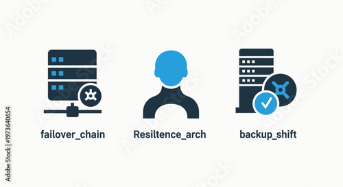 Data management and it infrastructure icons for failover, resilience, and backup