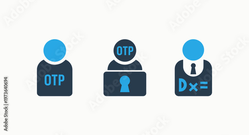 One-time password (otp) and user authentication security icons with lock and key