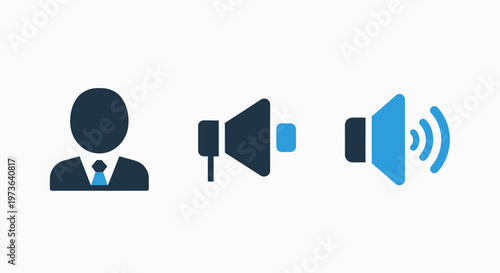 Professional user representative and loudspeaker communication icons