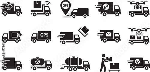 Delivery and logistics icons a comprehensive set representing modern transportation and distribution services
