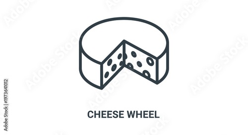 cheese wheel line icon with a cut slice a simple graphic representation of dairy food product for design.