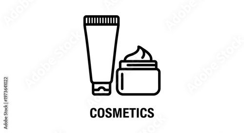 cosmetics beauty products skincare icon featuring a cream tube and an open jar ideal for personal care branding and packaging design.