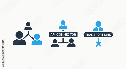 Business api connector and transport link network interface icons for data integration