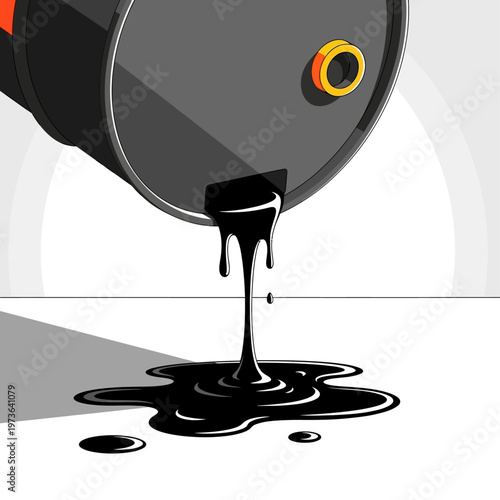 oil barrel spilling crude oil onto a surface illustrating industrial pollution fossil fuel concerns and the energy crisis.
