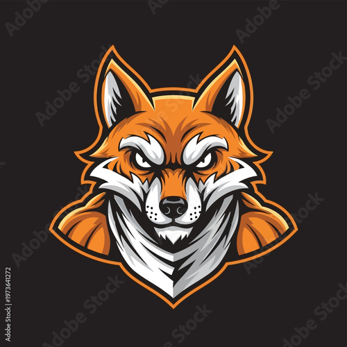 Intense Fox Mascot Head with Aggressive Expression.