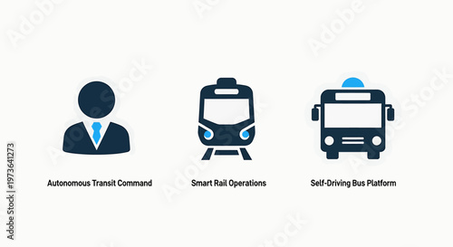 Autonomous transport and public transit management icons