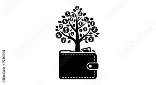 Money tree growing from wallet financial growth concept.