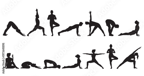 Yoga Poses Silhouettes Set Pack. Editable Vector Stroke Illustration. featuring yoga, silhouette, vector, fitness, stretching, exercise, wellness, mindfulness, training, flexibility more silhouettes.