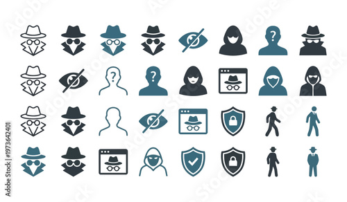 Incognito mode icons symbolize anonymous browsing and online privacy protection