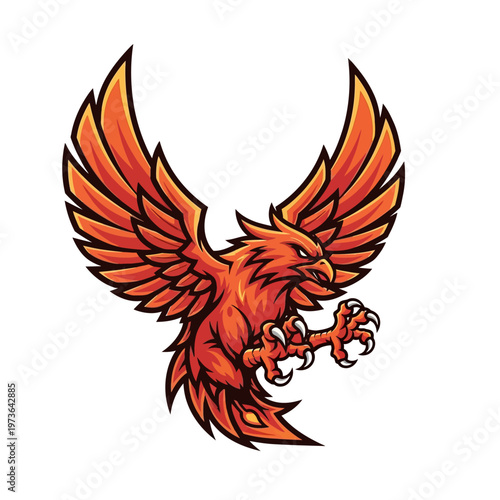 Majestic Phoenix Bird with Fiery Orange Feathers and Spread Wings.