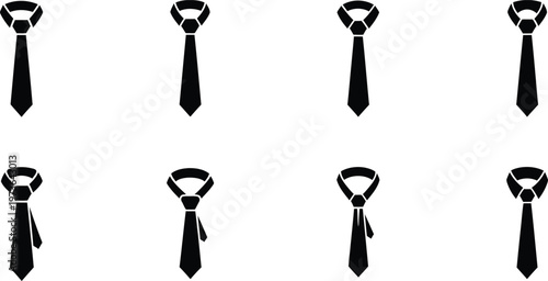 Professional necktie icons set diverse black tie designs for business fashion and formal wear illustrations