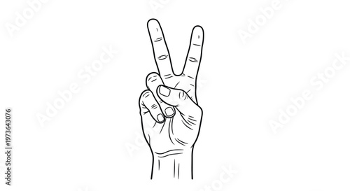 Simple black and white line drawing of a human hand making the peace or victory sign with two fingers raised.