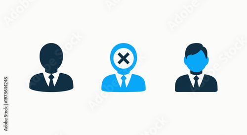 Icons representing personnel selection: employed, rejected, and candidate