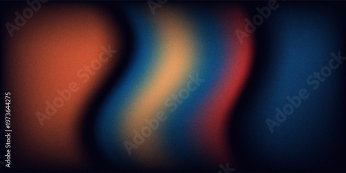 Dark blue orange red grainy texture background abstract vibrant color wave shape black backdrop noisy wide banner header design