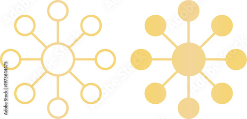 Minimalist golden sun burst icons vector illustration set with circular spoke lines isolated on white background for summer weather designs.