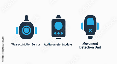 Wearable sensor icons: motion sensor, accelerometer module, movement detection unit