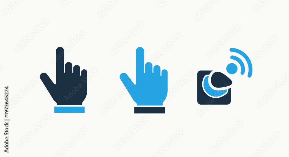 Fototapeta premium Digital interface icons with pointing hands and a wireless network signal