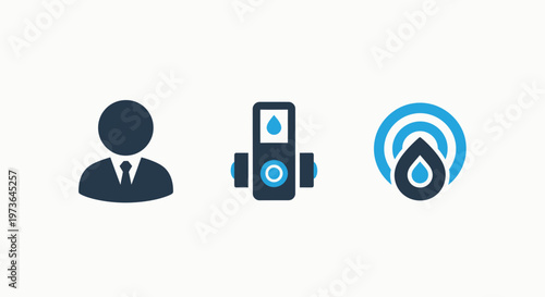 Abstract digital icons representing a user, smart device, and liquid data flow or connection for technology and io t applications