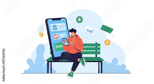 Man using mobile banking app on phone, online finance, digital money, financial technology concept
