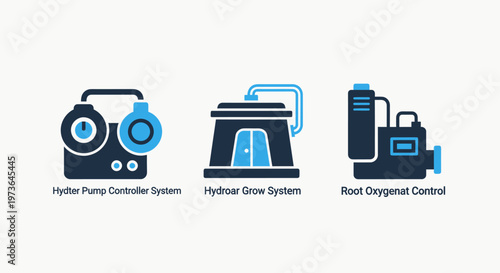 Set of industrial hydro power and oxygen control system icons
