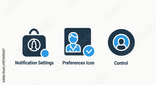 Collection of user interface icons for notification settings account preferences and profile control in flat design style