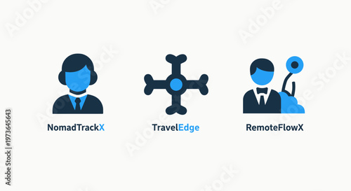 Set of professional business service icons for remote work nomad tracking and flow management illustrating global connectivity