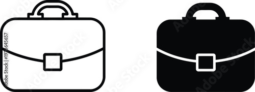 Minimalist briefcase icons vector illustration set featuring outline and solid styles isolated on white background for business and professional.