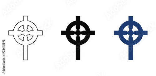 Celtic Cross Icon Set – Traditional Christian Symbol in Outline, Solid & Colored Vector Styles