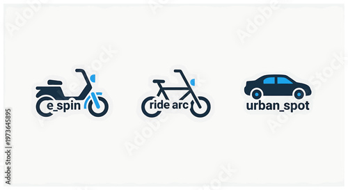 Urban mobility icons set featuring scooter, bicycle, and car