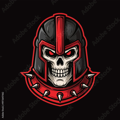Skull in Spiked Collar and Helmet Illustration.
