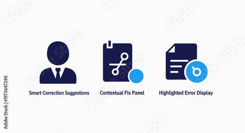 Digital icons for smart corrector suggestion, contextual fix point, and highlighted error display features