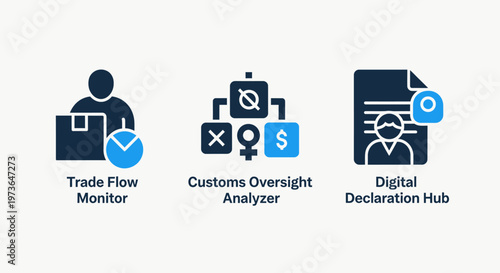 Global trade logistics and customs oversight with digital declaration icons