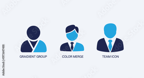 Corporate team profile avatar icons showing various business personnel busts in suits with creative blue and black color gradients for member directories and user management