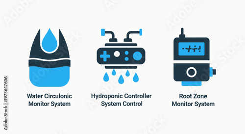 Hydroponic monitoring and water circulation system control icons