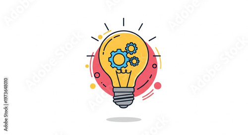 Creative idea lightbulb with gear mechanism and colorful design elements