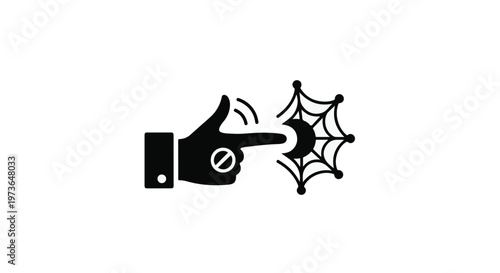 Hand gesture pointing a finger at a spider web signifies the interaction between human action and natural architectural structures.