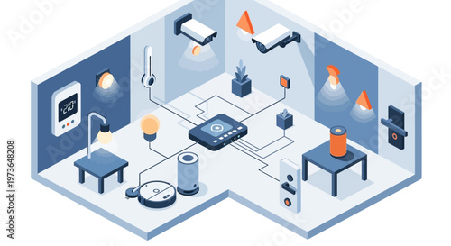 Smart Home Technology Connected Devices Isometric Illustration.