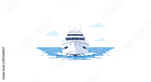 A small white yacht glides gracefully across the flat blue sea under a few scattered clouds in a clean and simple vector art style for modern web.