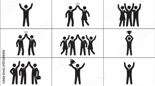Black stick figures celebrating success.