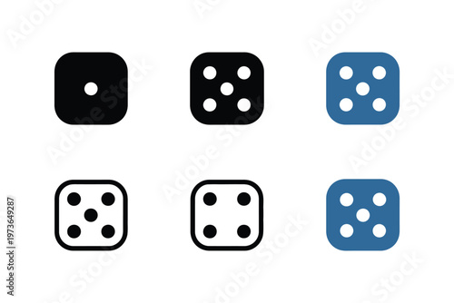 Dice Icons Set Gaming Casino Board Game Black White Blue Cubes Random Luck Vector Illustration Set Isolated Background
